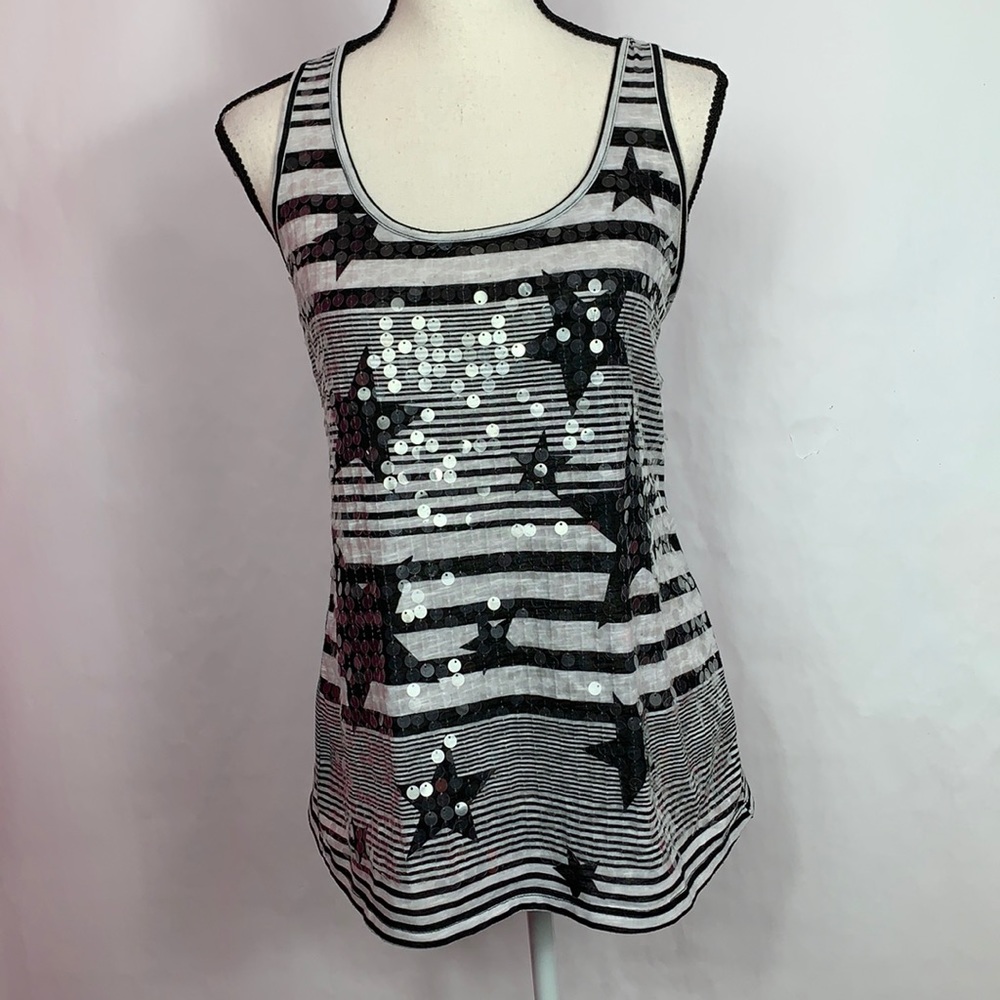 Delia’s racerback tank top embellished black and gray Stars and Stripes